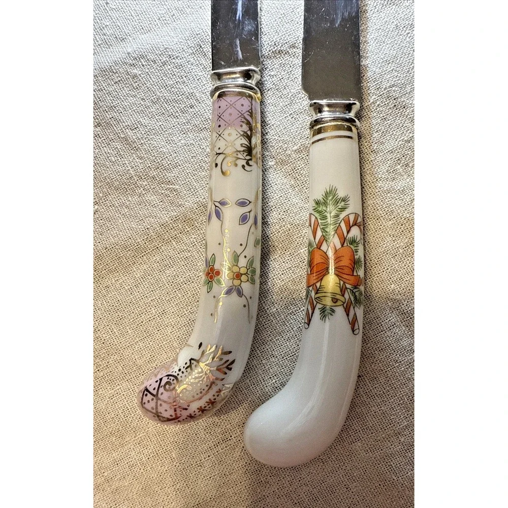 2 pcs Sheffield House of Prill floral and Christmas theme Cheese Knife England‎